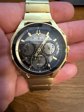 Bulova Gold and Black Chronograph Bracelet Watch